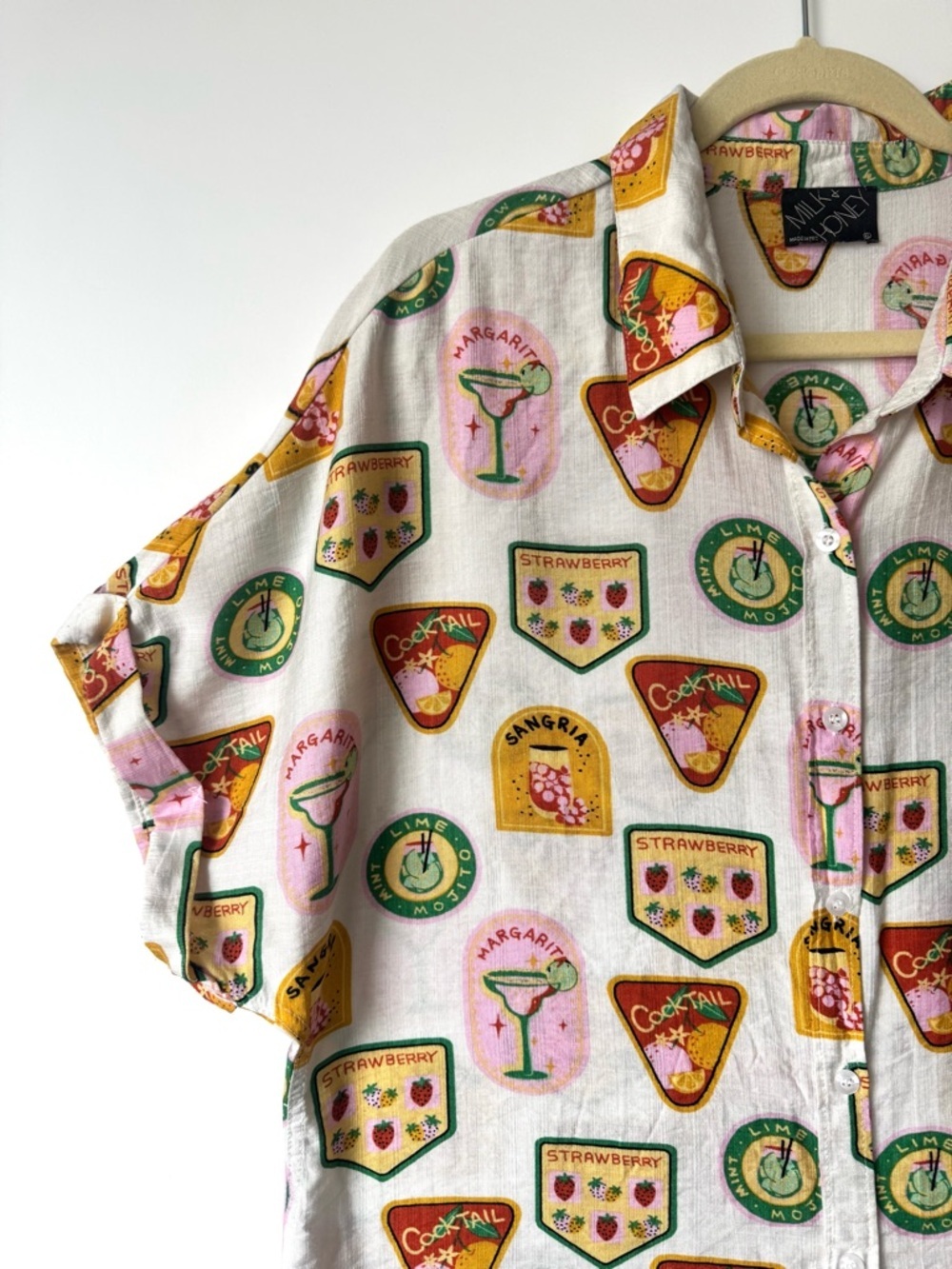 Milk & Honey cocktail novelty print button front shirt - Picture 2 of 6